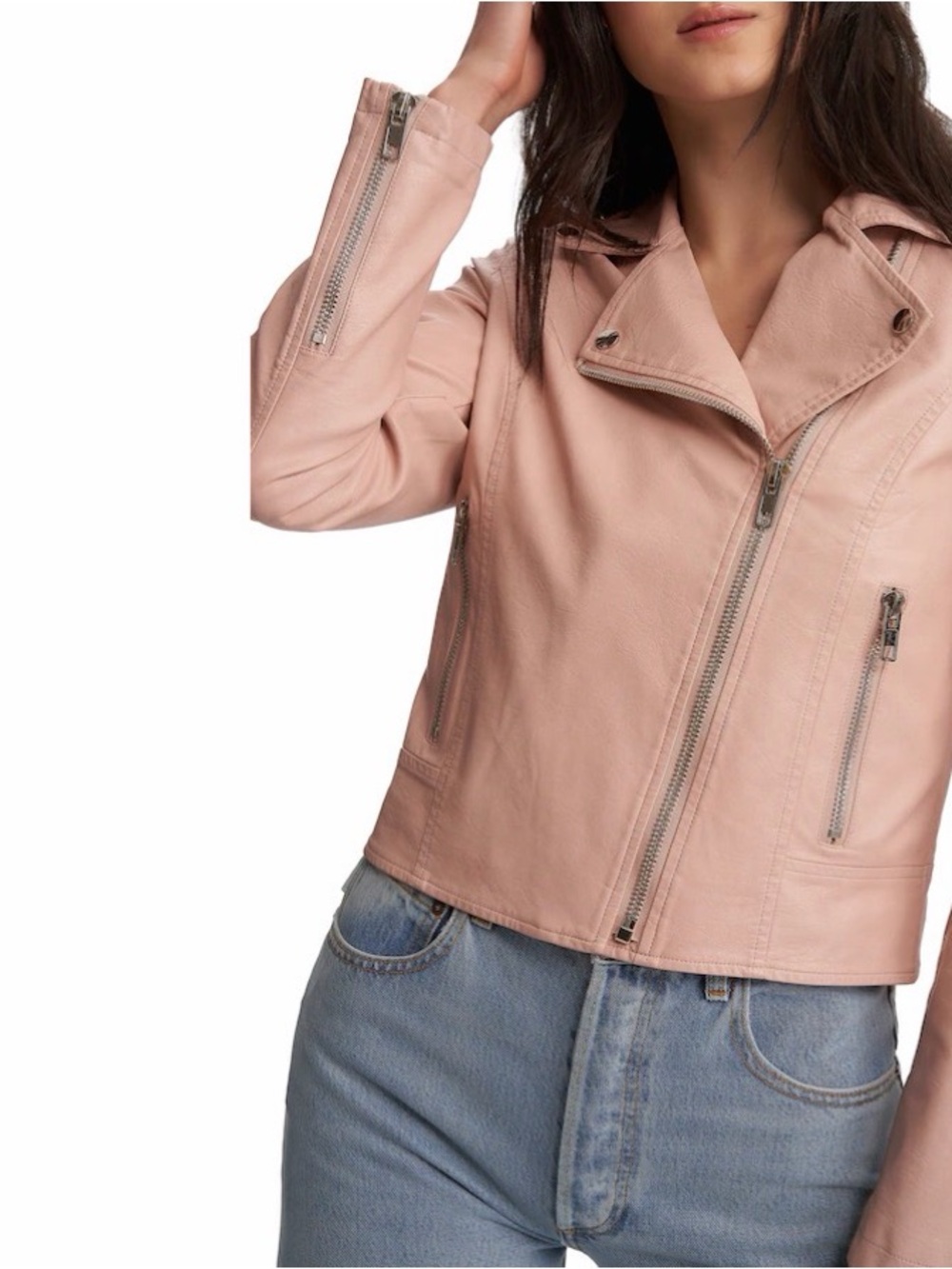 NWOT Noize Ivanna Women's Blush Pink vegan leather Moto Jacket size XXL